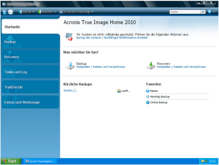 Acronis True Image Home 2010 Disk Image Programm Screenshot