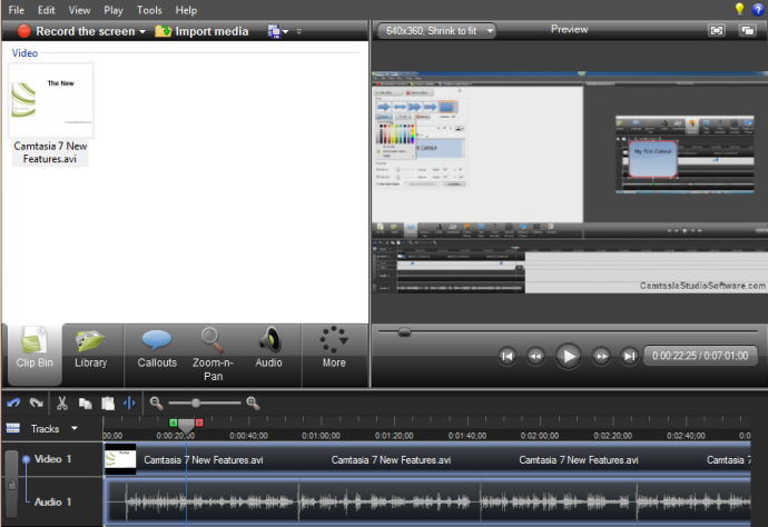 Camtasia Studio 7 neue Benutzeroberfläche